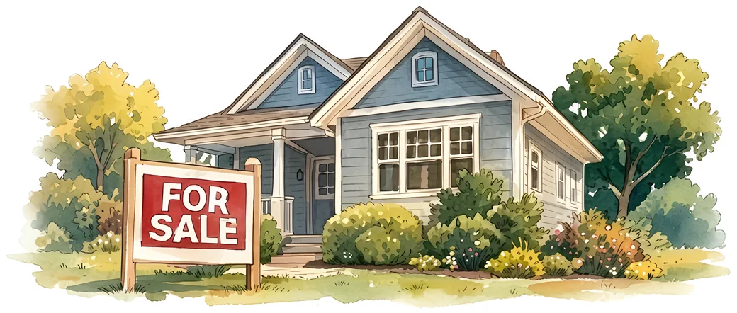 A house with a For Sale sign in the front yard.