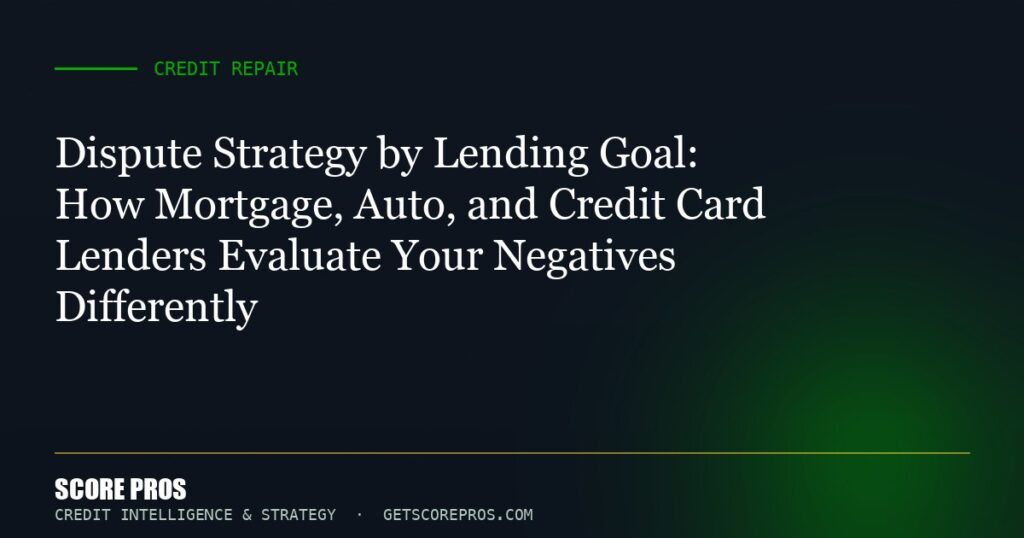 Dispute Strategy by Lending Goal: How Mortgage, Auto, and Credit Card Lenders Evaluate Your Negatives Differently